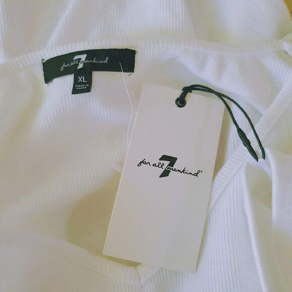 7 FOR ALL MANKIND NEW Preppy Ribbed V-Neck Elbow Sleeve Thong Bodysuit Top - Picture 5 of 11